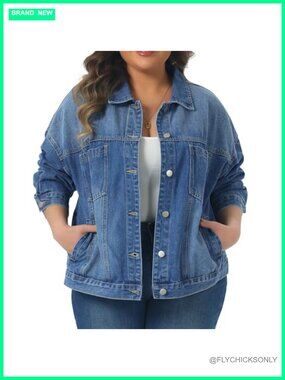 Plus Size Button Down Denim Jacket Collared Long Sleeve Oversized Fit